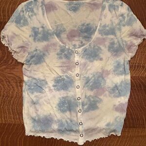 American Eagle Outfitters Blue and Purple Tie-Dye Button Down Shirt